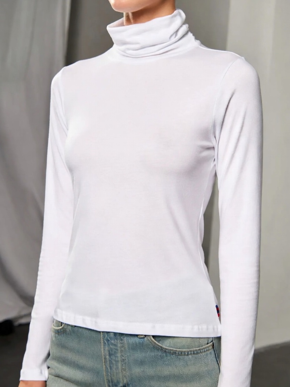 Kule White Turtleneck Long Sleeve Top Organic Cotton XS | Slim Fit Minimalist